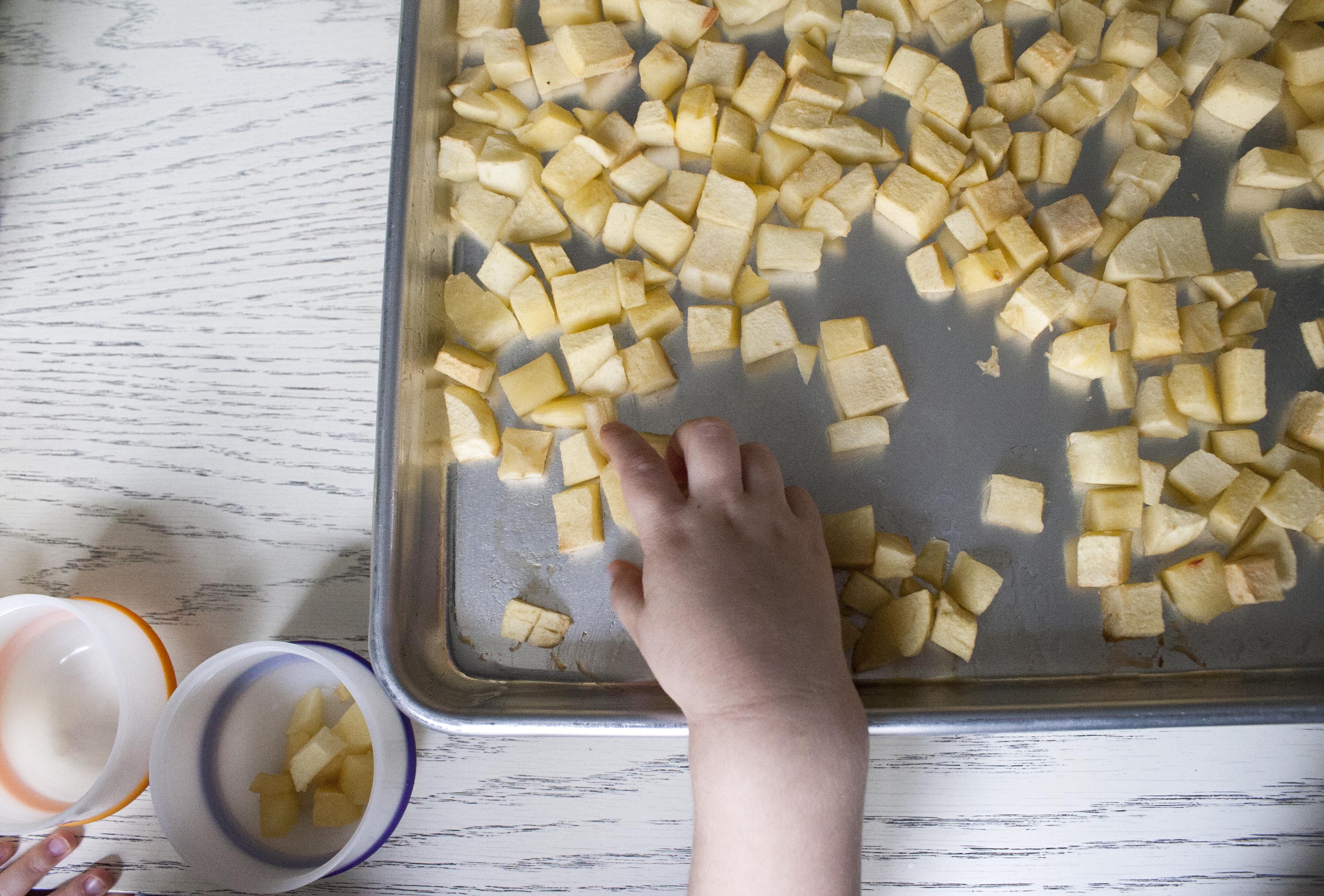 Packing her own snacks. Roasted Pink Lady apples. I lifeaswecookit.com