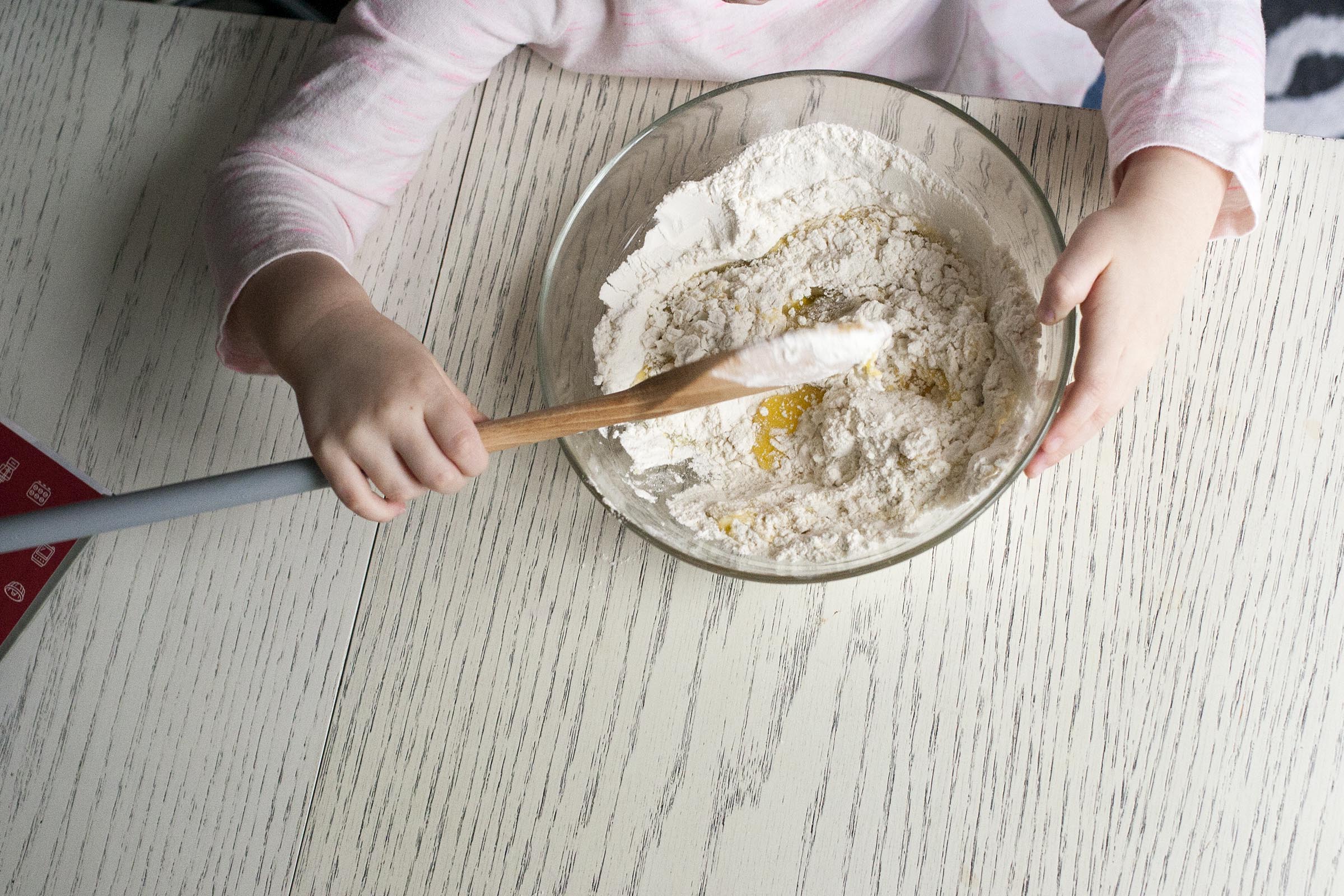 Cooking with Kids: Stirring together pasta dough. lifeaswecookit.com