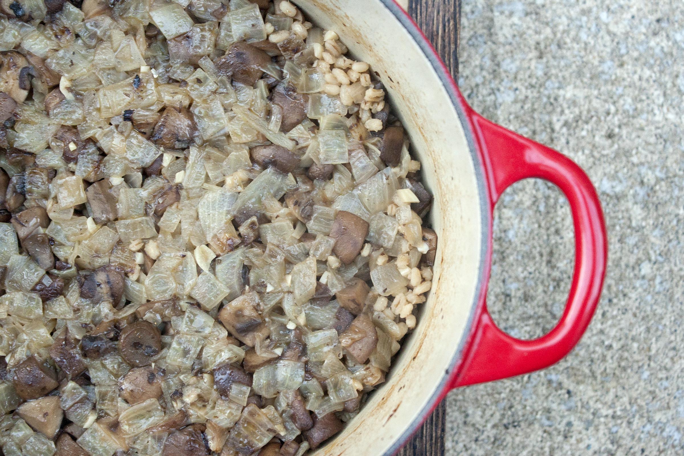 Almost done: Baked Barley Risotto. Still needs kale and feta cheese stirred in. lifeaswecookit.com