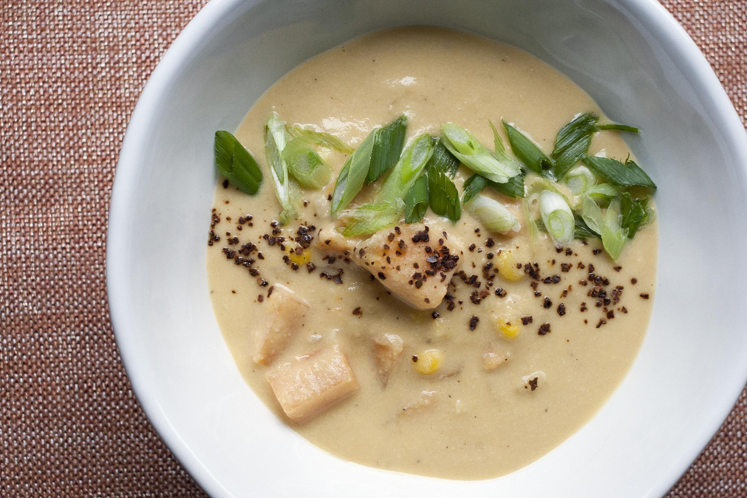 This Sweet Potato Chowder is dairy-free, ultra-creamy and full of flavor thanks to tahini and miso. lifeaswecookit.com