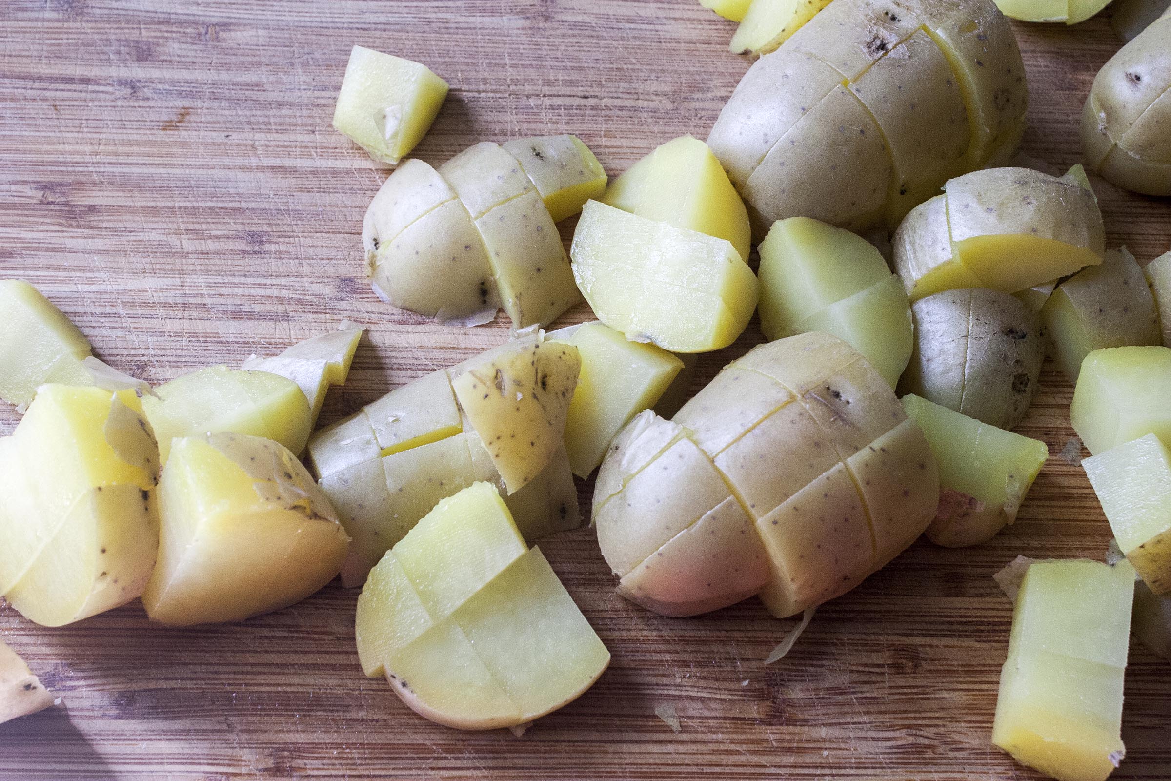 Potatoes, boiled and about to be roasted, for Furikake Roasted Potatoes. lifeaswecookit.com