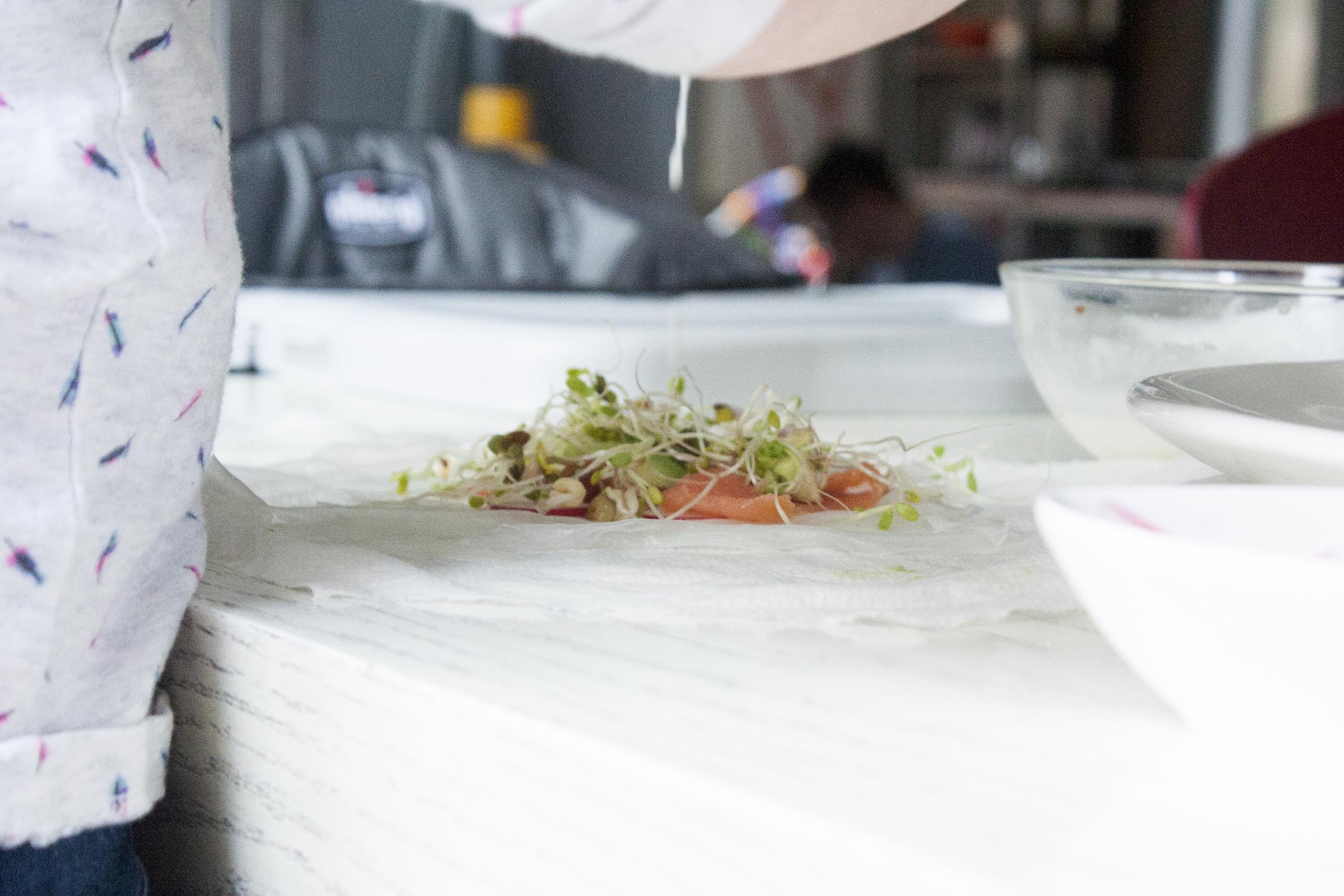 Putting together an avocado and smoked salmon summer roll. lifeaswecookit.com