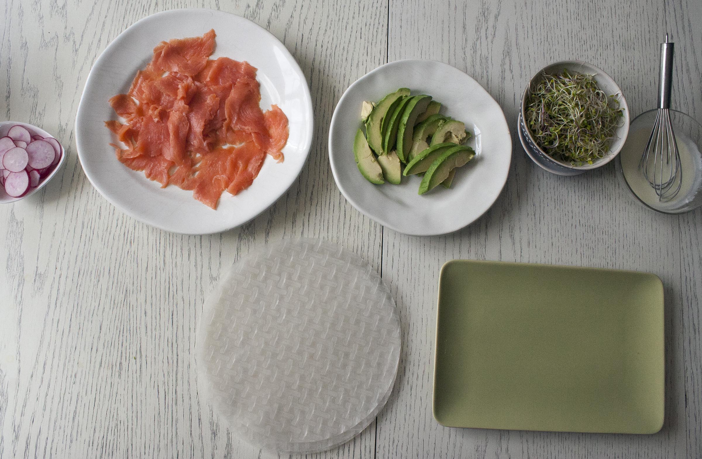 Assembling the Avocado and Smoked Salmon Summer Roll