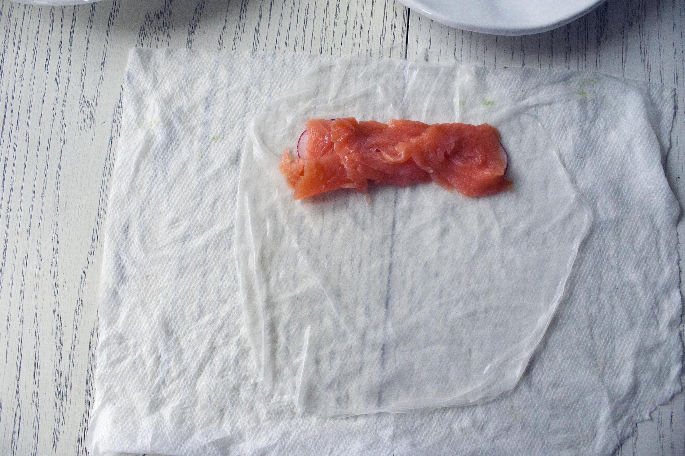 Assembling the Avocado and Smoked Salmon Summer Roll