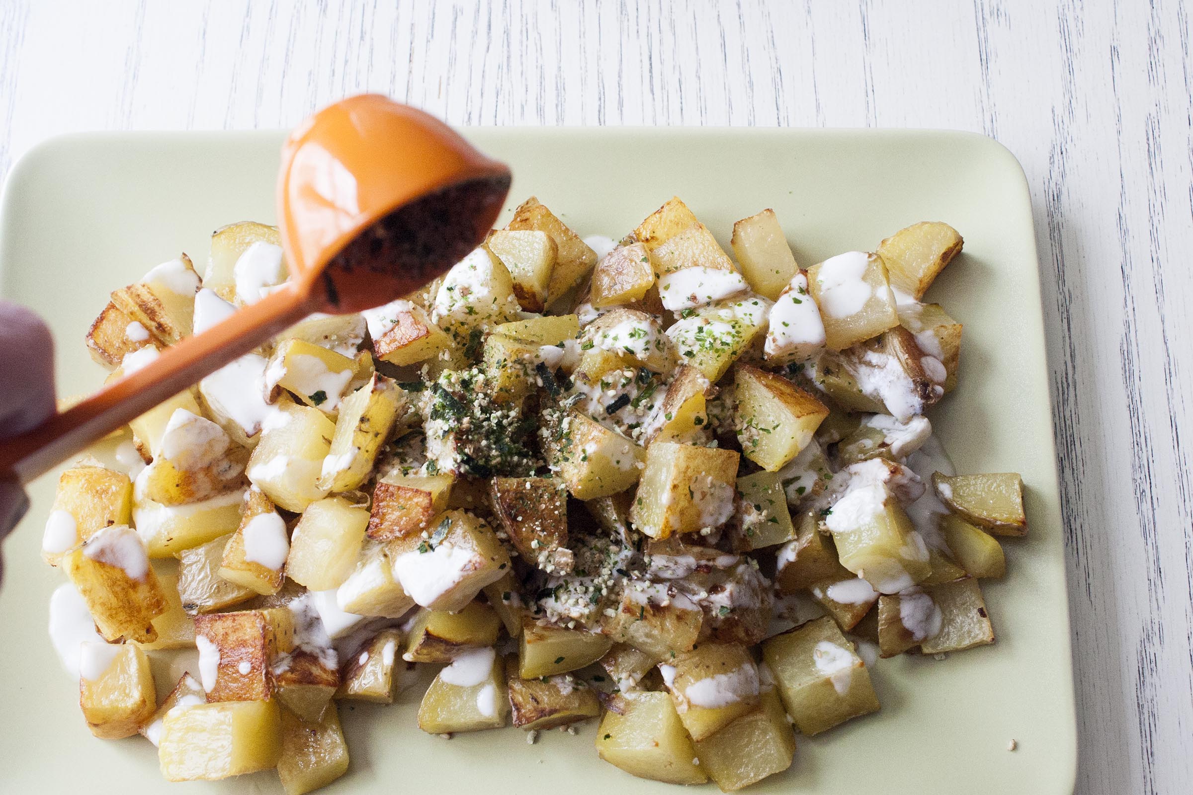 Furikake Roasted Potatoes in the making: creamy, salty, funky, crispy. www.lifeaswecookit.com