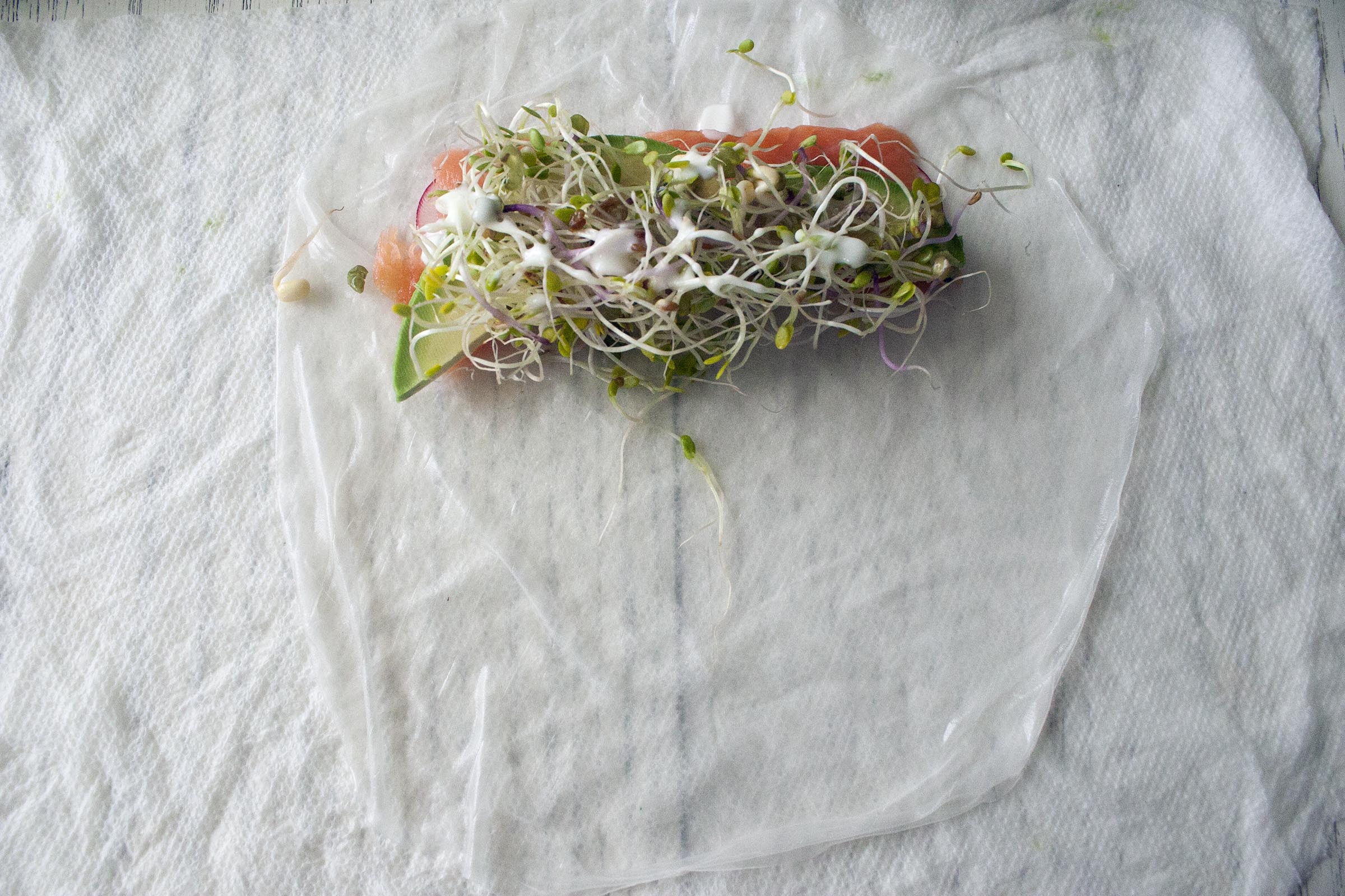 Assembling the Avocado and Smoked Salmon Summer Roll