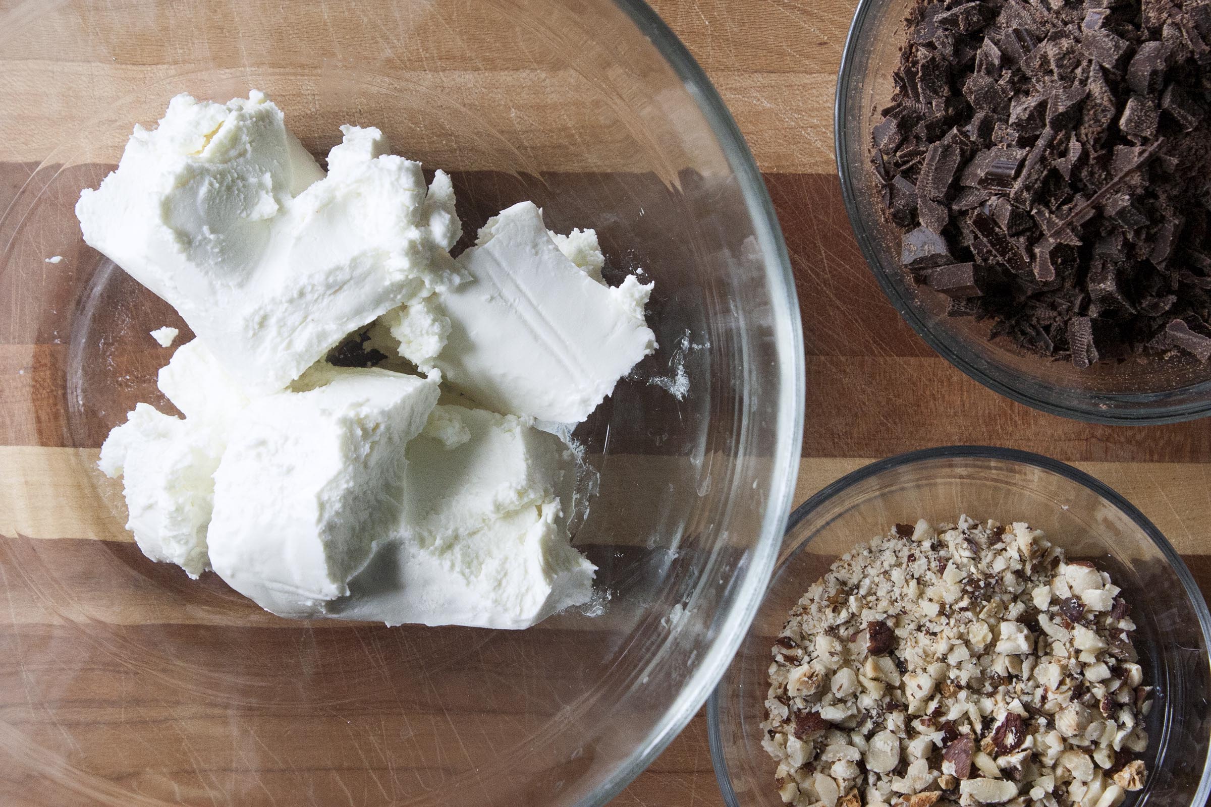 Goat Cheese, Chopped Semisweet Chocolate and Hazelnuts for Chocolate Hazelnut Goat Cheese Truffles. www.lifeaswecookit.com