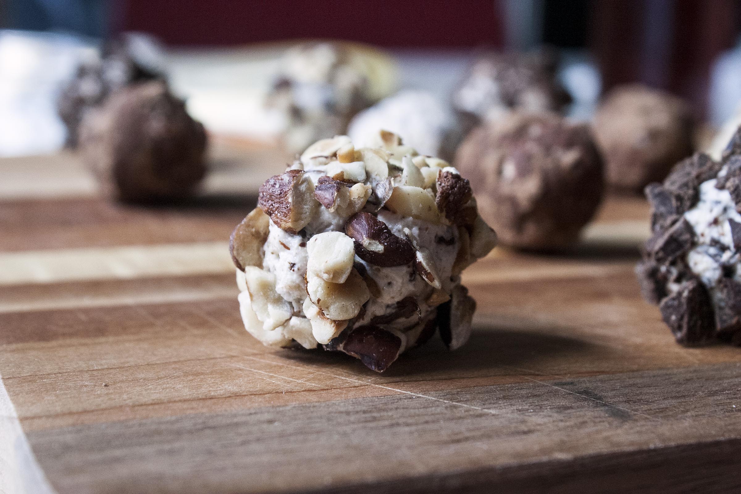 Chocolate Hazelnut Goat Cheese Truffles coated in Chopped Hazelnuts. www.lifeaswecookit.com