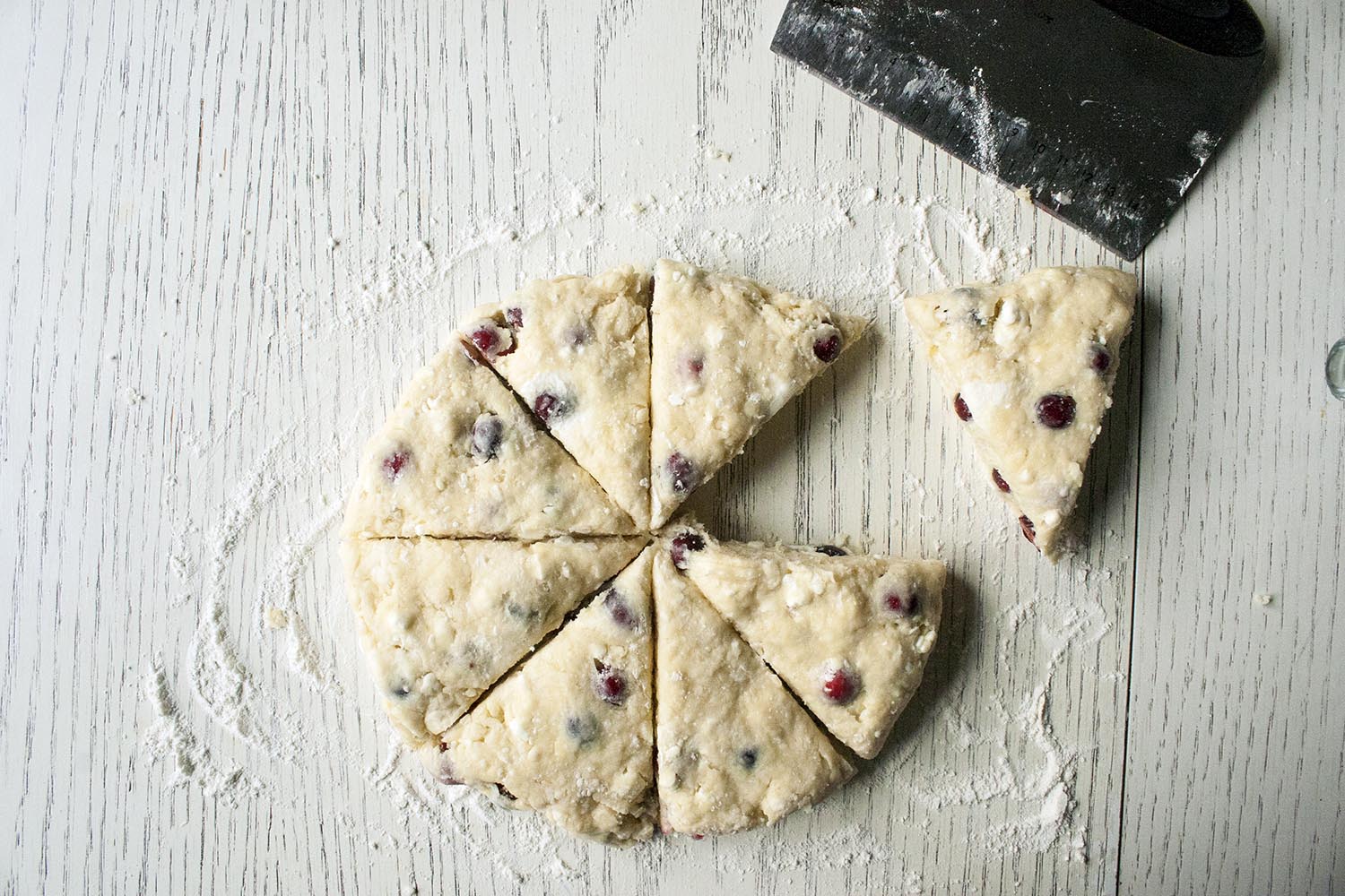 Cranberry Feta Scone Dough cut into triangles. www.lifeaswecookit.com