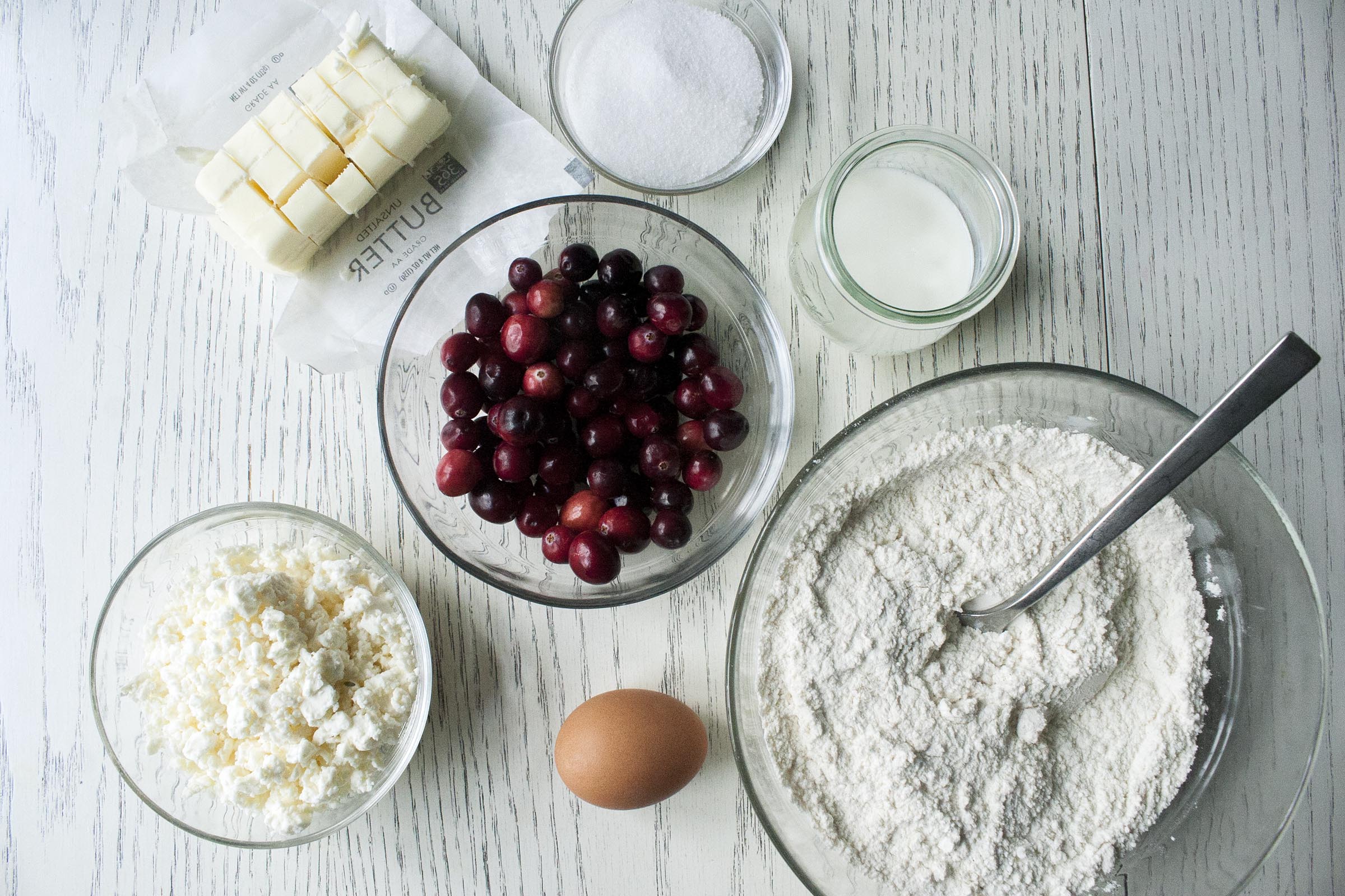 Ingredients for tender, tart and cheesy Cranberry Feta Scones. www.lifeaswecookit.com