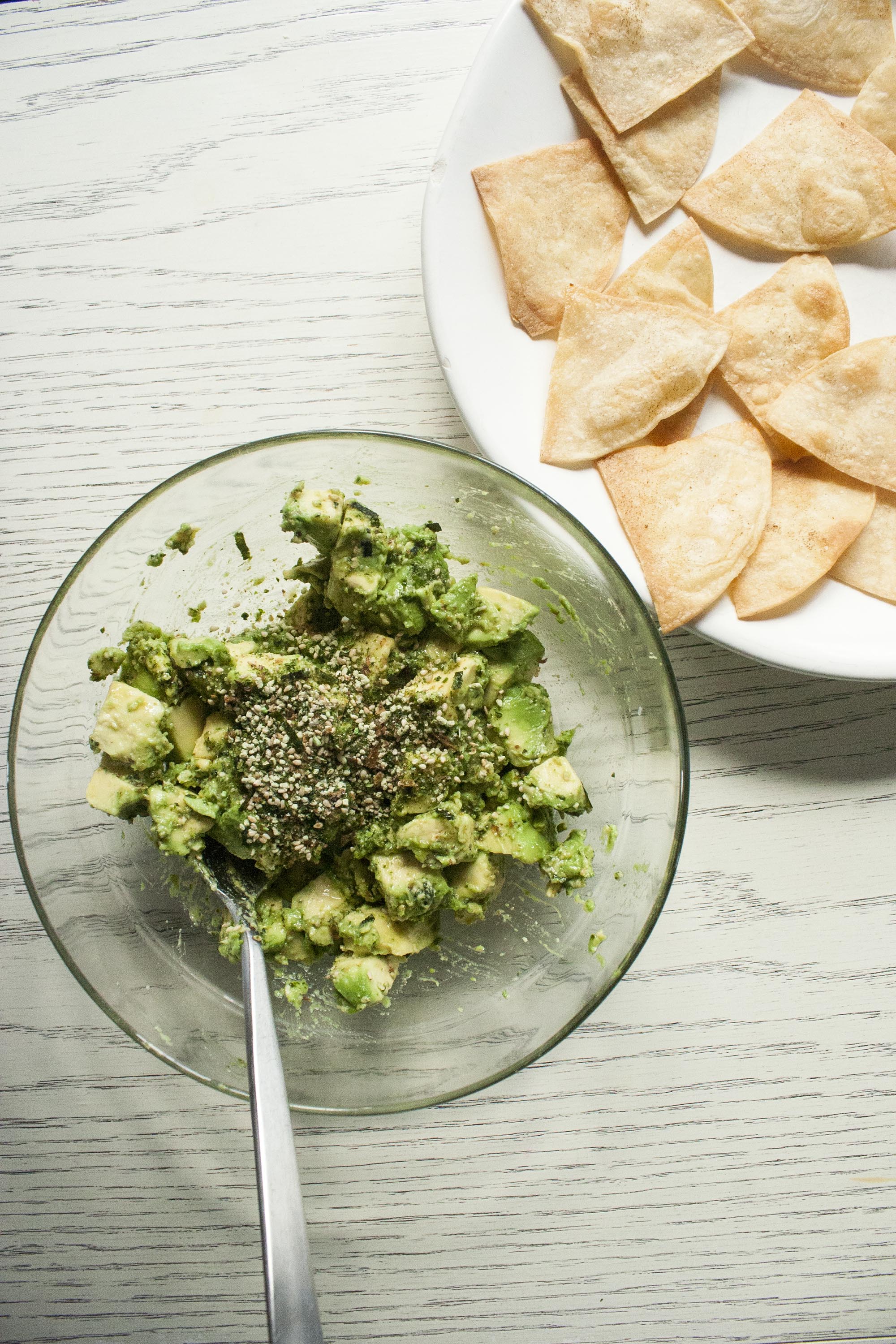 Mostly mixed Furikake Guacamole and Shimchi Togarashi Tortilla Chips. www.lifeaswecookit.com