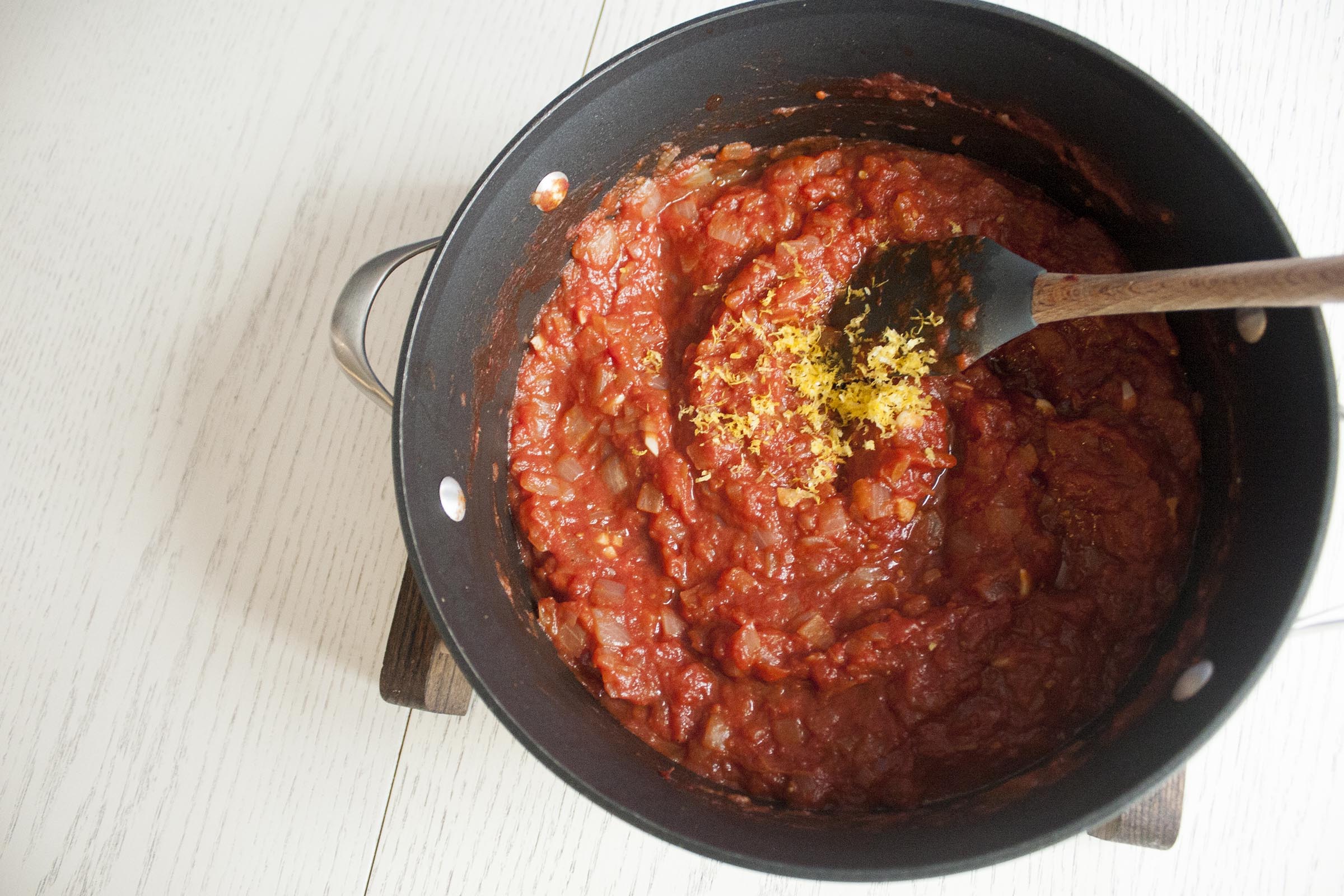 Lemon Tomato Sauce for Lemony Eggplant and Tomato Sheet Pan Roast. www.lifeaswecookit.com