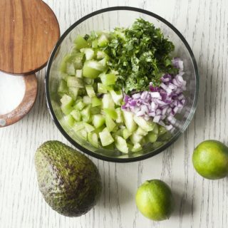 Ingredients for a fresh, chunky and bright Tomatillo & Avocado Salsa. www.lifeaswecookit.com