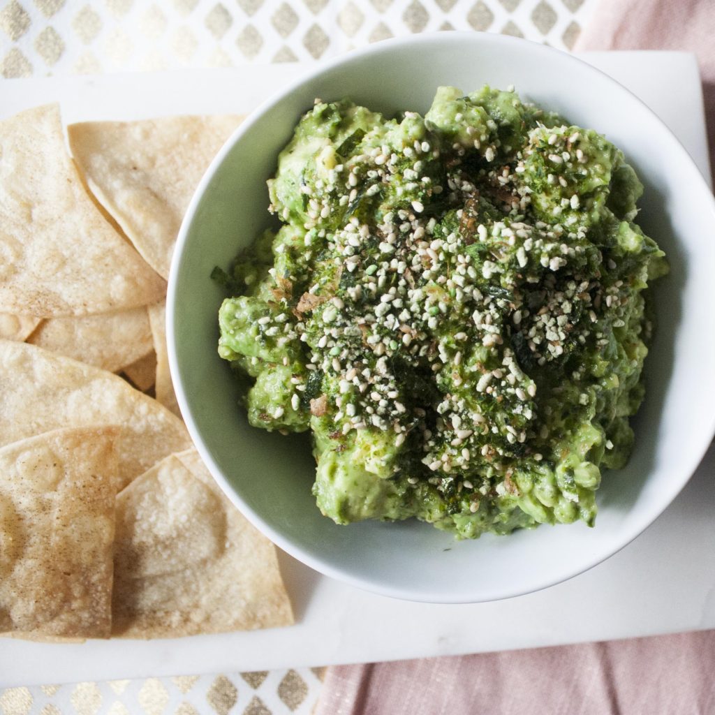 Furikake Guacamole with Japanese 7 Spice Blend Tortilla Chips